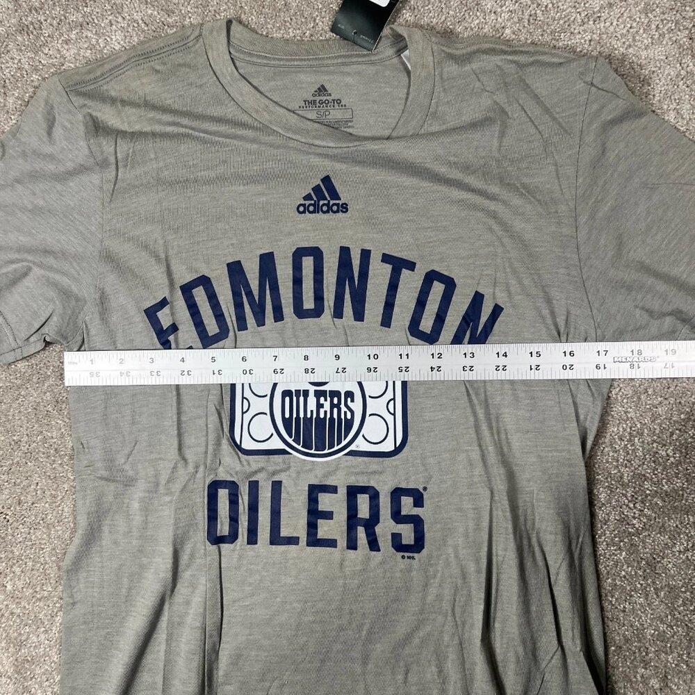 Adidas Womens Small Gray‎ Edmonton Oilers NHL Performance The Go To Tee NWT - Picture 7 of 8